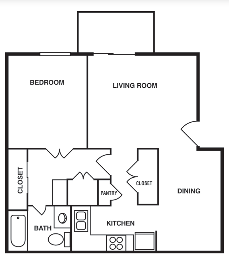 Floor plan for 1 bed, 1 bath, 695 sqft